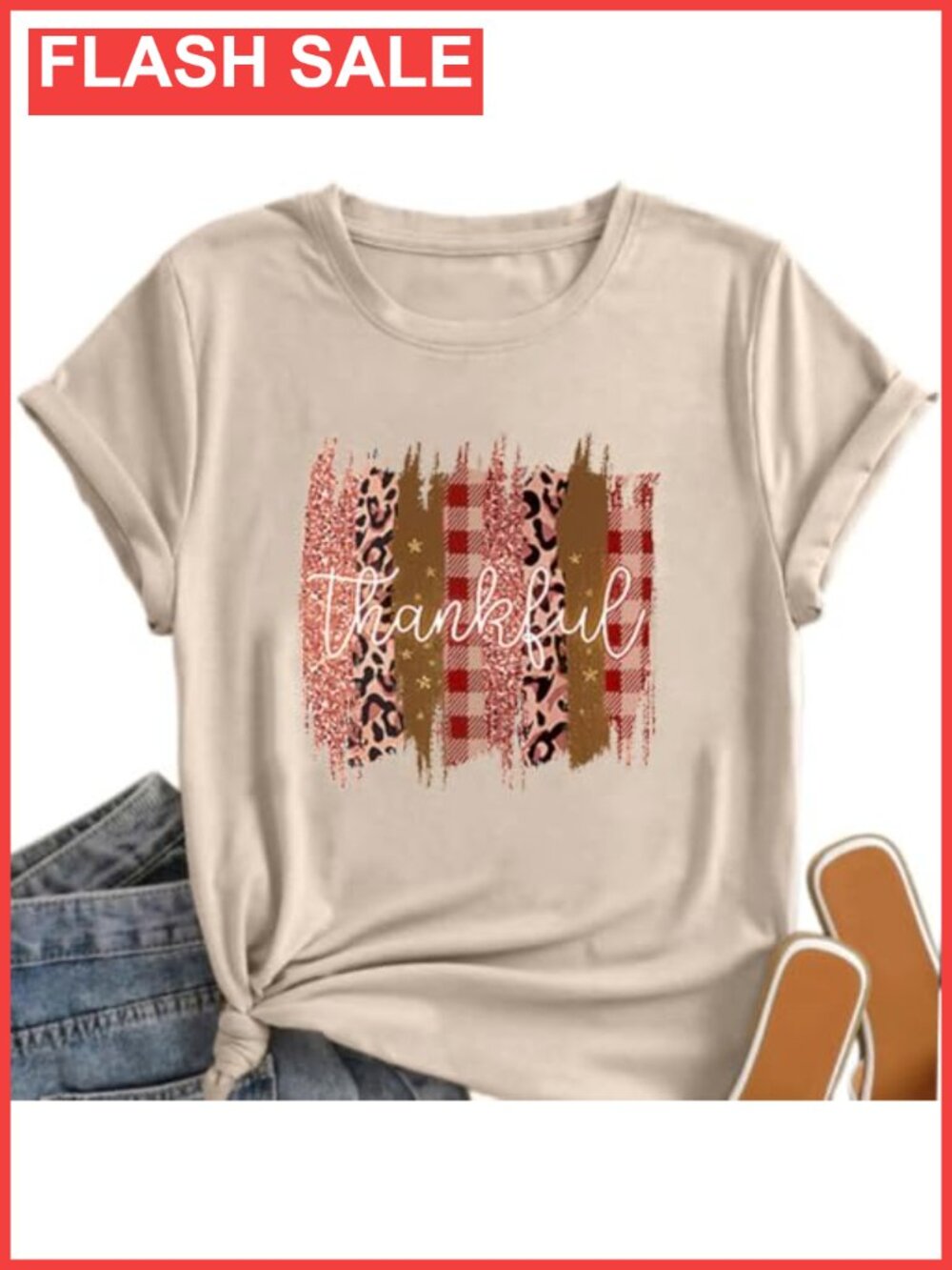 Thankful Graphic T-Shirt Cotton Blend Crew Neck Short Sleeve Casual Fall Tee